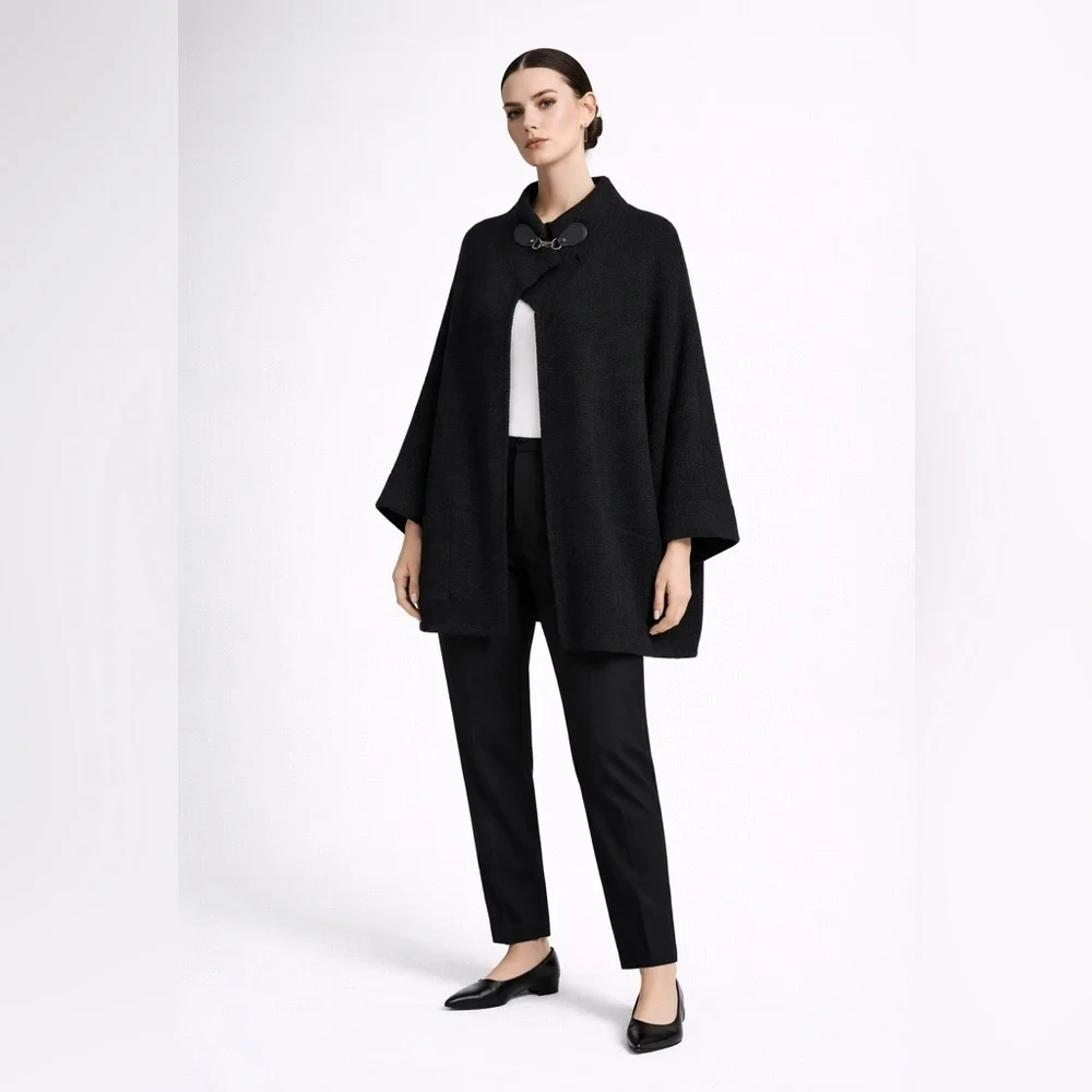 London Fog Oversized Draped Cardigan Poncho Equestrian Academia Quiet Luxury
